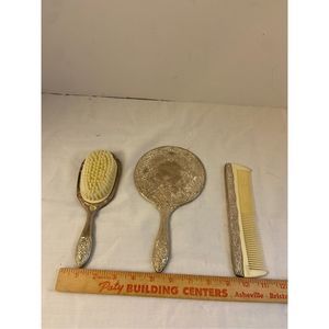 Hairbrush set faux silver lot